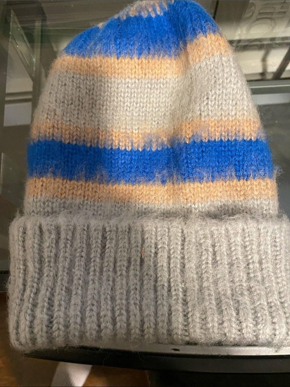NWOT Free People Gray, Blue & Tan Striped Knit Beanie